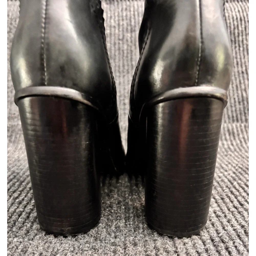 Tory Burch Black Leather Huxley Tassel Ankle Boots Block Heel Women Size 8